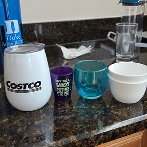 brand new costco travel mug and shot glass